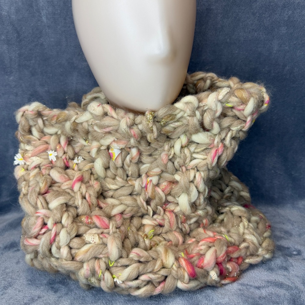 Knit Collage Cowl Womens OS Peony Pink Chunky Wool Floral Knit Neck Warmer Scarf